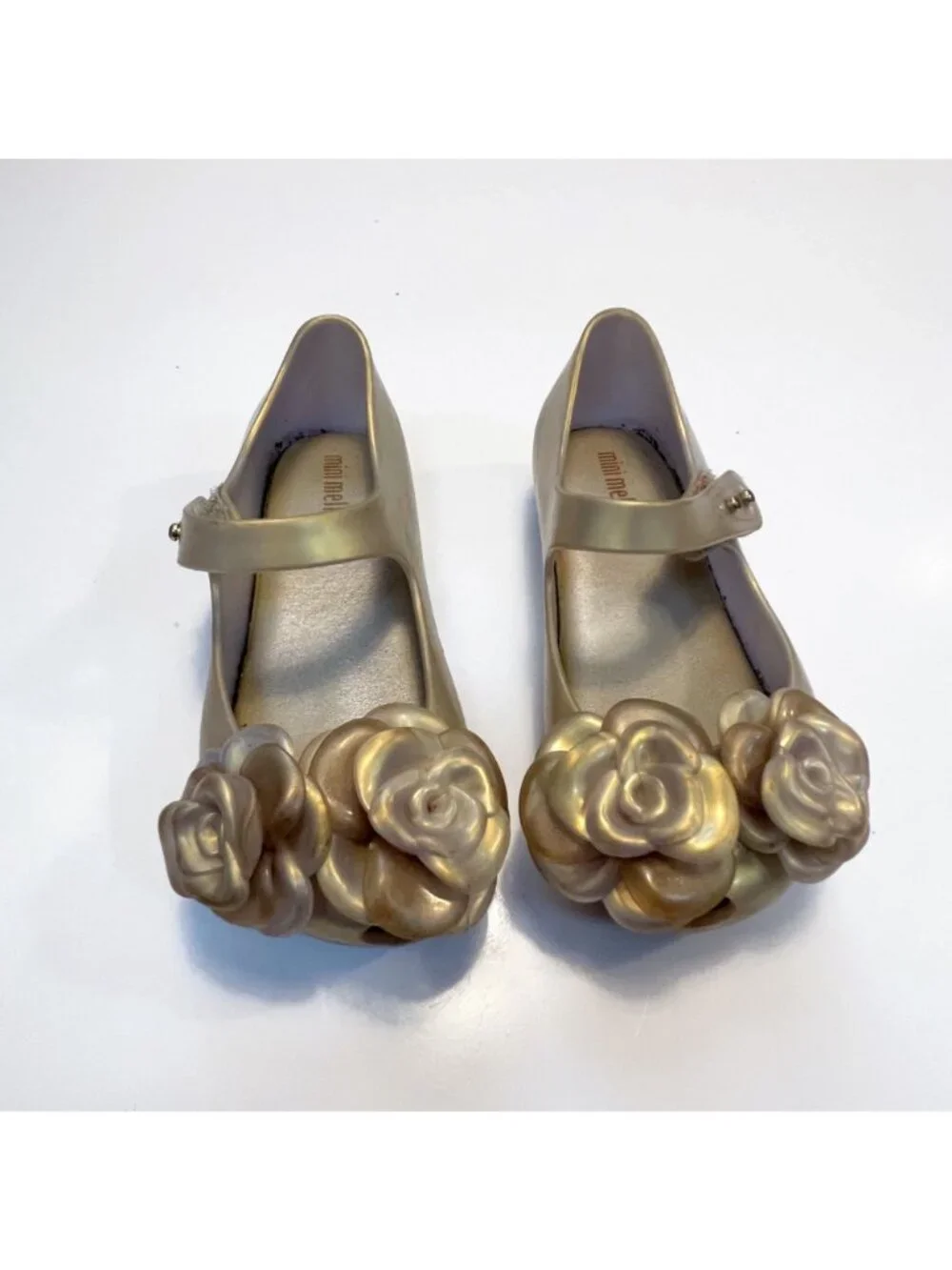 Mini Melissa Gold Ultra Girl Flower Jelly Flats, Size 9